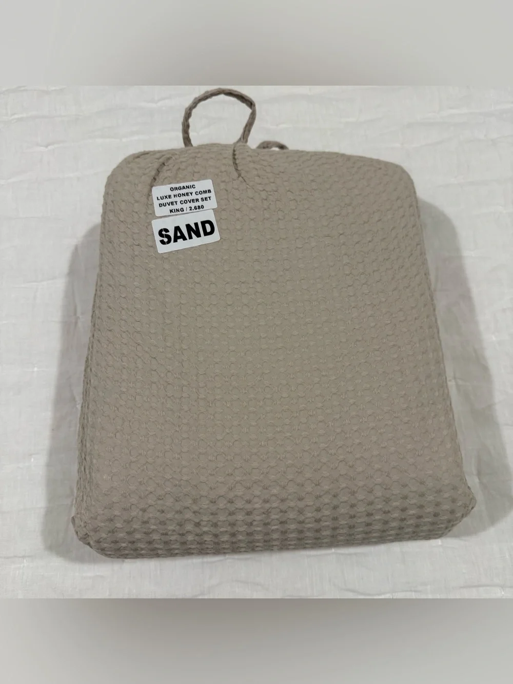New Quince Organic Luxe Honeycomb Duvet Cover Set King/CalKing $134 Sand